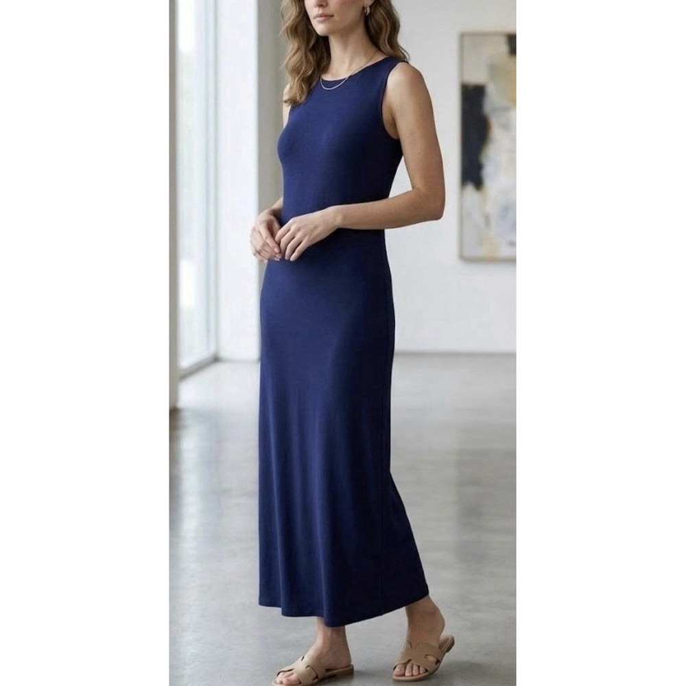 Eileen Fisher Maxi Tank Dress XL Purplish Blue Viscose Stretch Minimalist Beach